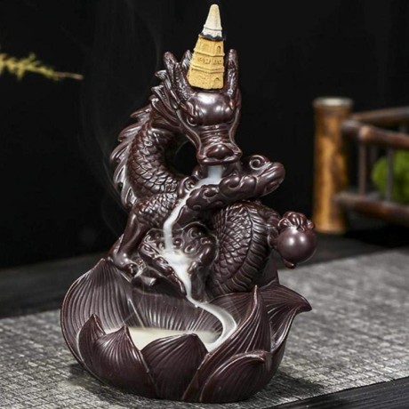 Stojan na vonné kužele - Tečúci dym - Drak a lotosom 2