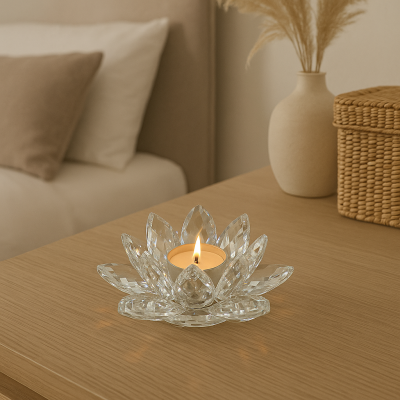 Lotosový svietnik z krištáľového skla - Bianco