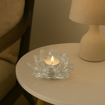 Lotosový svietnik z krištáľového skla - Bianco