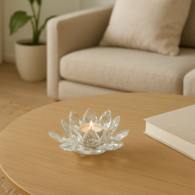 Lotosový svietnik z krištáľového skla - Bianco