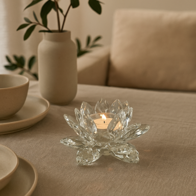 Lotosový svietnik z krištáľového skla - Bianco