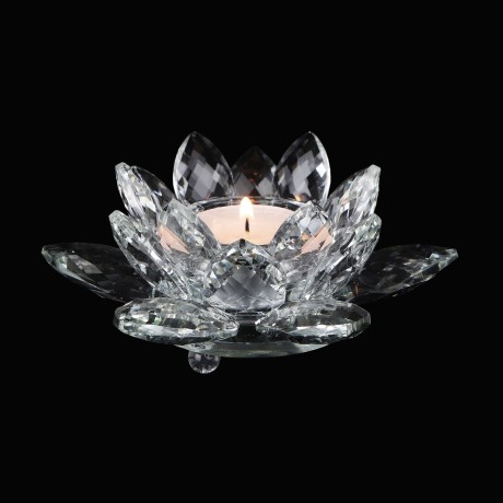 Lotosový svietnik z krištáľového skla - Bianco