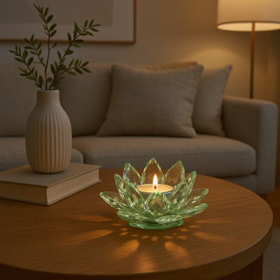 Lotosový svietnik z krištáľového skla - Verde