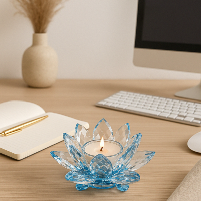 Lotosový svietnik z krištáľového skla - Blu Notte